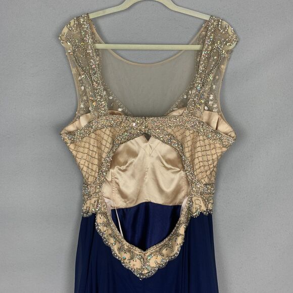 Zoey Grey Navy Skirt Champagne Beaded Bodice Evening Gown Size 18 Formal Gala - Picture 4 of 16